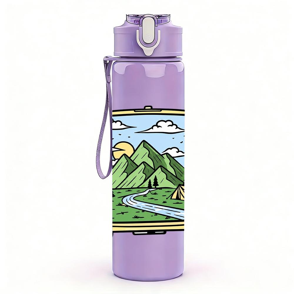 1PC Mountain Camping Van 750ml Color Plastic Sports Water Bottle Leakproof Flip Straw Lid Suitable for Sports Office Home Use