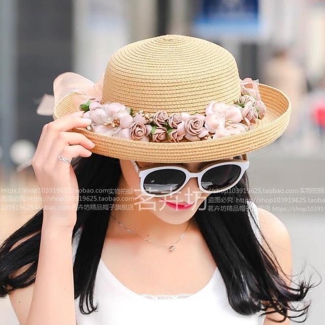 Garland Flower Straw Hat Big Eaves Hat Summer Straw Hat Children Wide Brim Sun Hat Sun Protection Beach Hat Tide