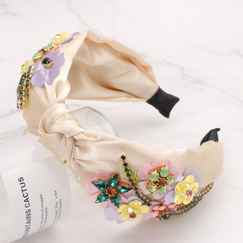 Kingcome Fashion Pastoral Style Headbands Personalized Ethnic Style Colorful Flowers Diamond-embedded Headband бежевый