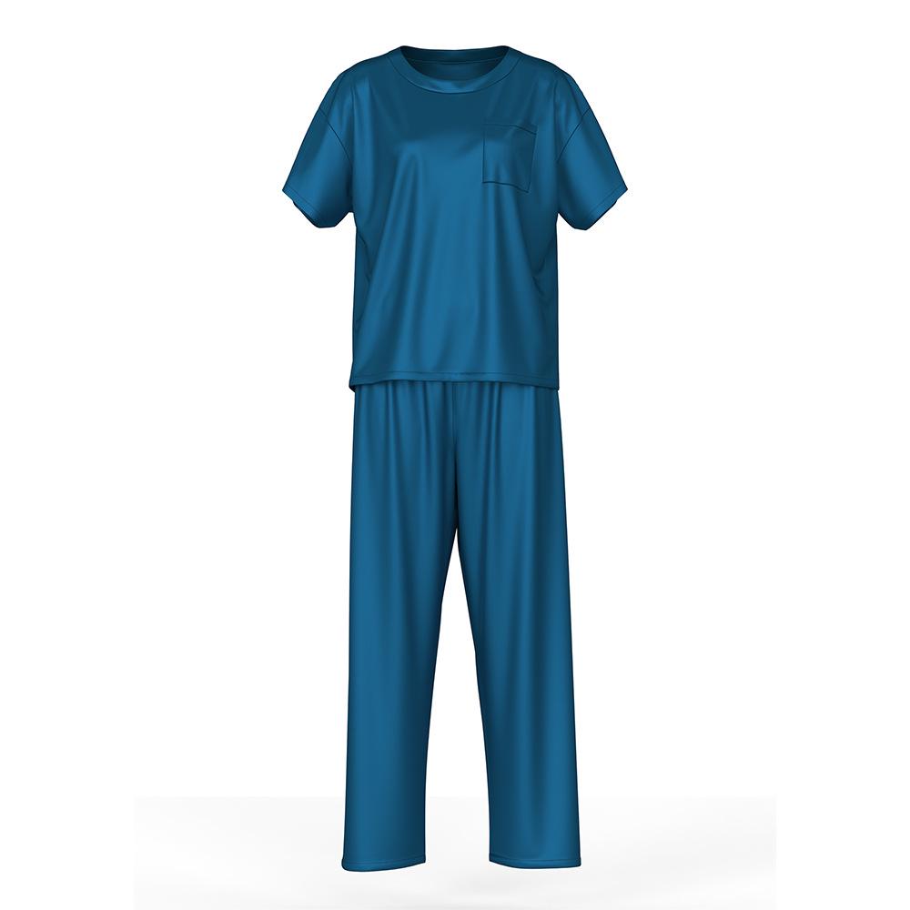 Yaoting Women's Summer Ice Silk Pajama Set - Short Sleeve Top & Long Pants, Loose Fit Casual Homewear 3147
