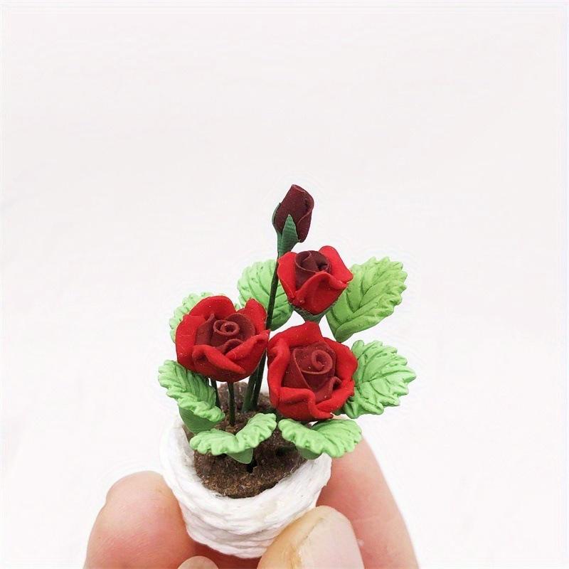 1pcs Simulation Flower Red Rose Potted Plant Garden Scene Flowers and Greenery Potted Plants Micro Landscape Potted Garden Greenery