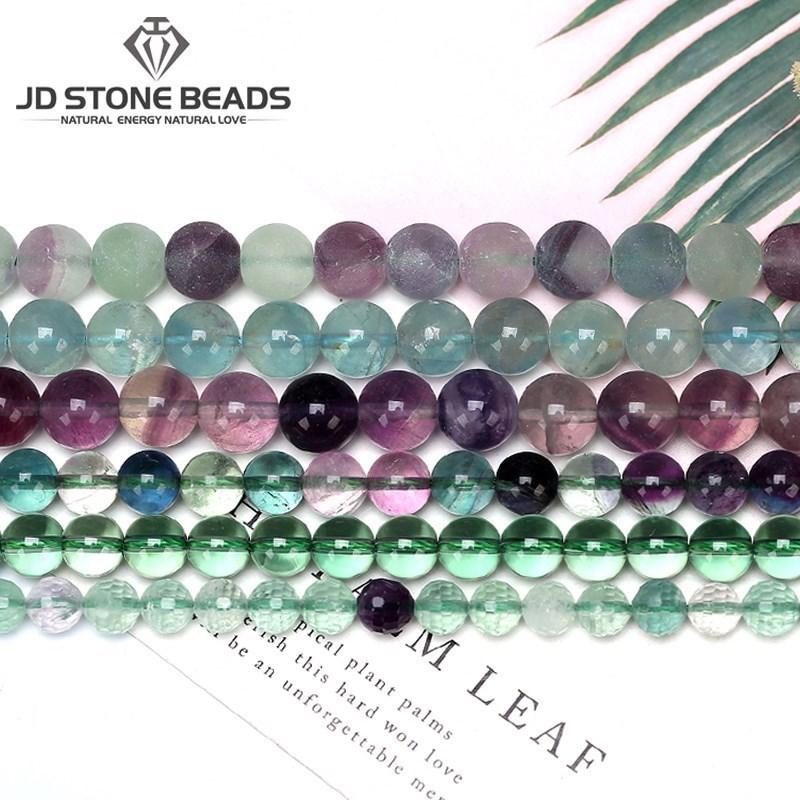 Sell Natural Colorful Fluorite Beads 4 6 8 10 12mm Pick Size High Quality Beads Ice Fluorite Gemstone For Jewelry Making