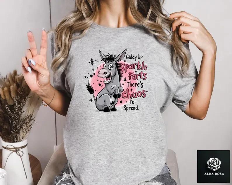Funny Donkey Sparkle Farts Chaos T-Shirt Giddy Up Pun Gift XXL