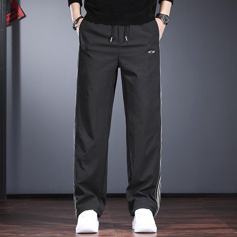 Jielino Men s American Sporty Striped Straight Leg Casual Pants