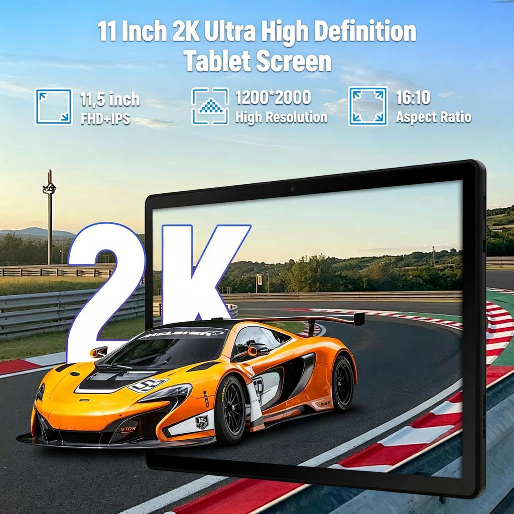 Android 15 Tablet, 11.5 Inch 2K Display, 30GB RAM+128GB ROM, 8400mAh Battery, Octa Core Processor