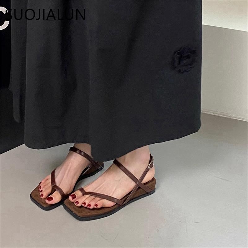 Fashion SUOJIALUN 2025 New Brand Women Sandal Shoes Fashion Gladiator Shoes Narrow Band Ladies Elegant Outdoor Dress Slides Shoes