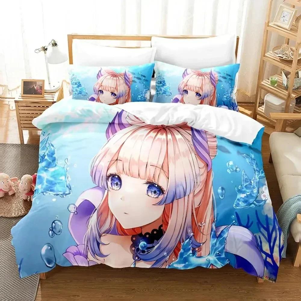 Anime Genshin Impact Sangonomiya Kokomi Sängkläder Set Sovrum Mjuk Modern Sängöverkast Bekväm Påslakan Täcke Örngott