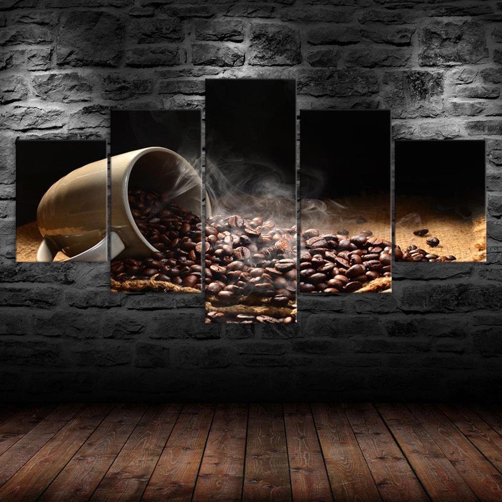 Coffee Beans Aroma Restaurant Kitchen 5 Piece Five Panel Wall Canvas Print Modern Art Poster Picture Home Decor Gift For Him For Her