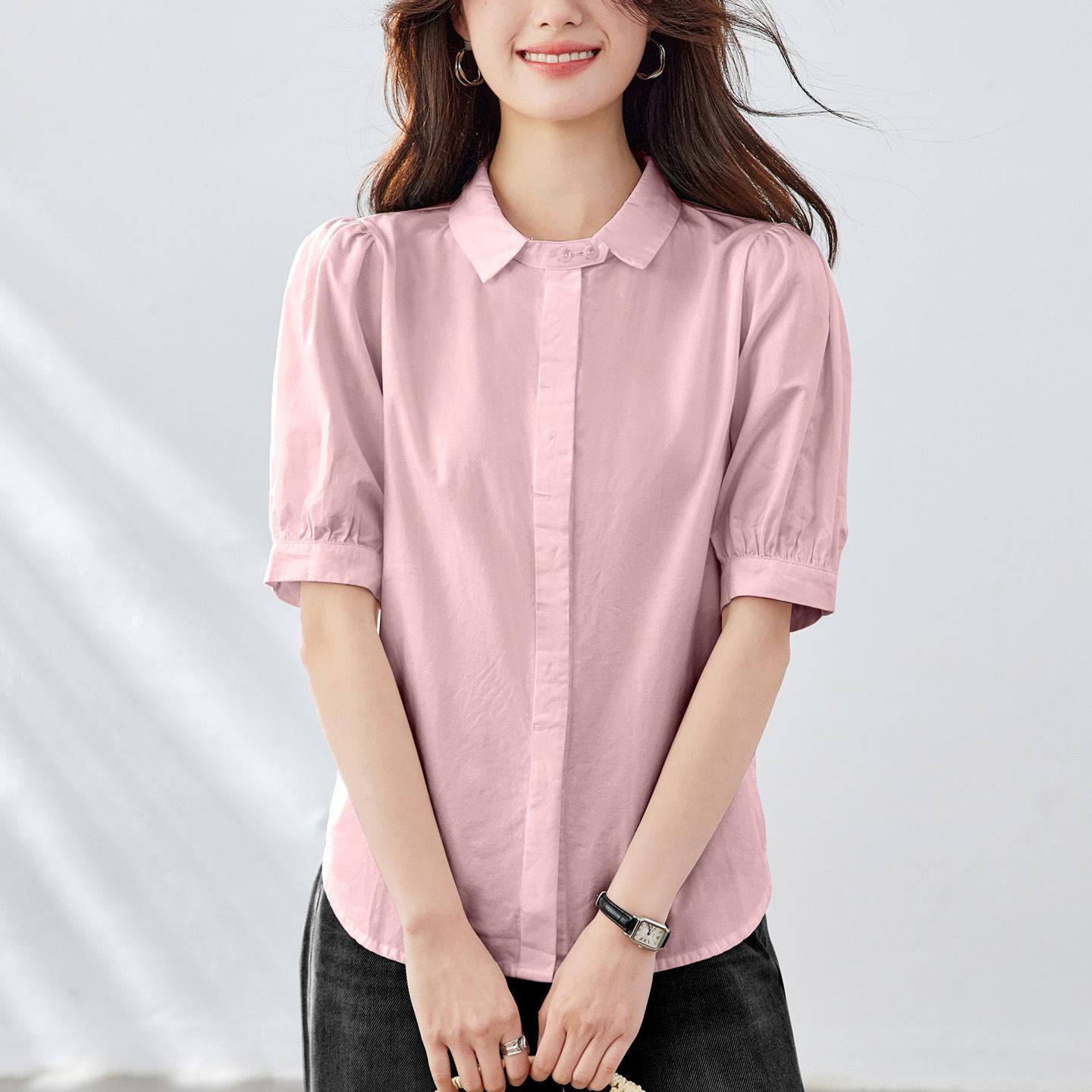 

Small Square Collar White Shirt Women s Short-sleeved Summer Dress New Pure Cotton Top Korean Version Casual Women s Shirt XXL розовый