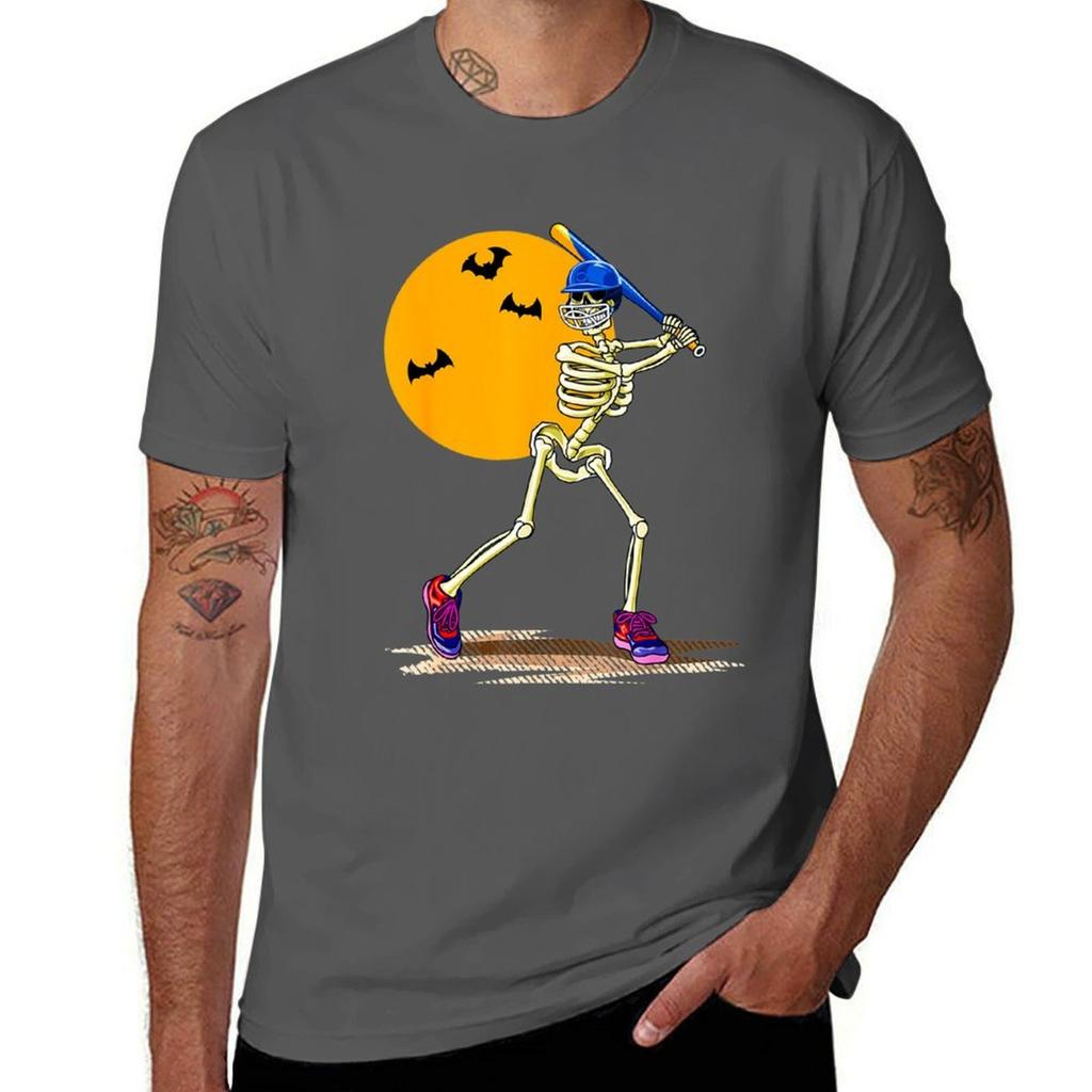 Baseball Skeleton Halloween Tshirt Durable Work Wear Tshirt