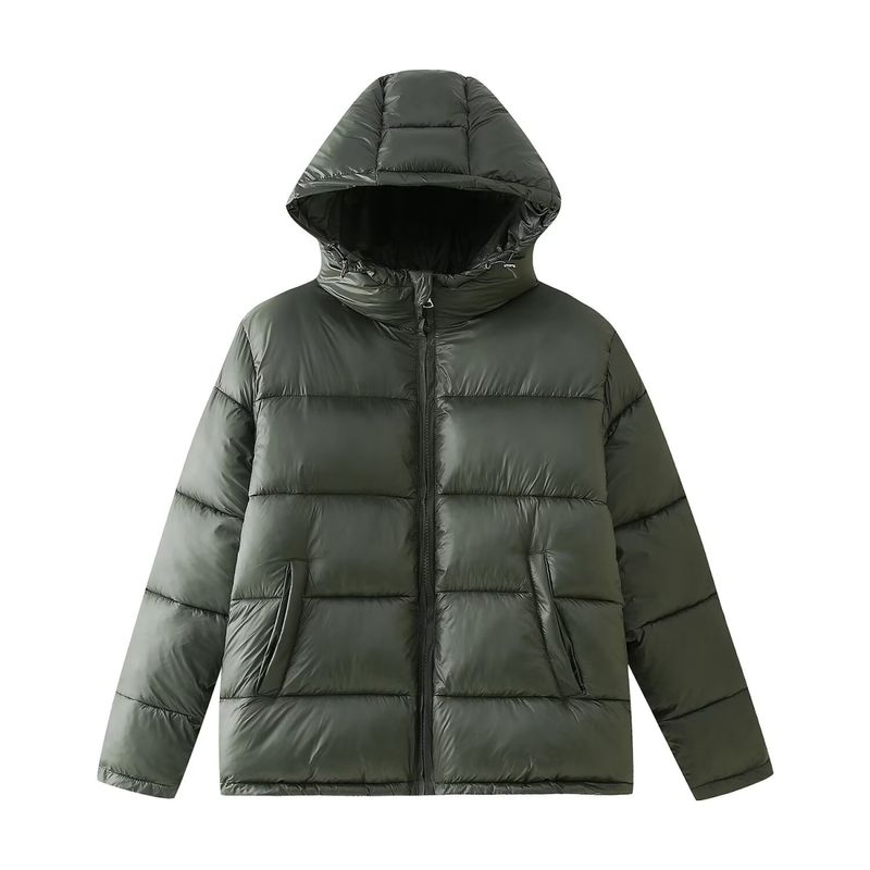 

Zbzr Autumn and Winter New Women clothes Western Style Fashion Temperament All-Matching Hood Long sleeve Zipper down Jacket Cotton-padded Clothes Green L