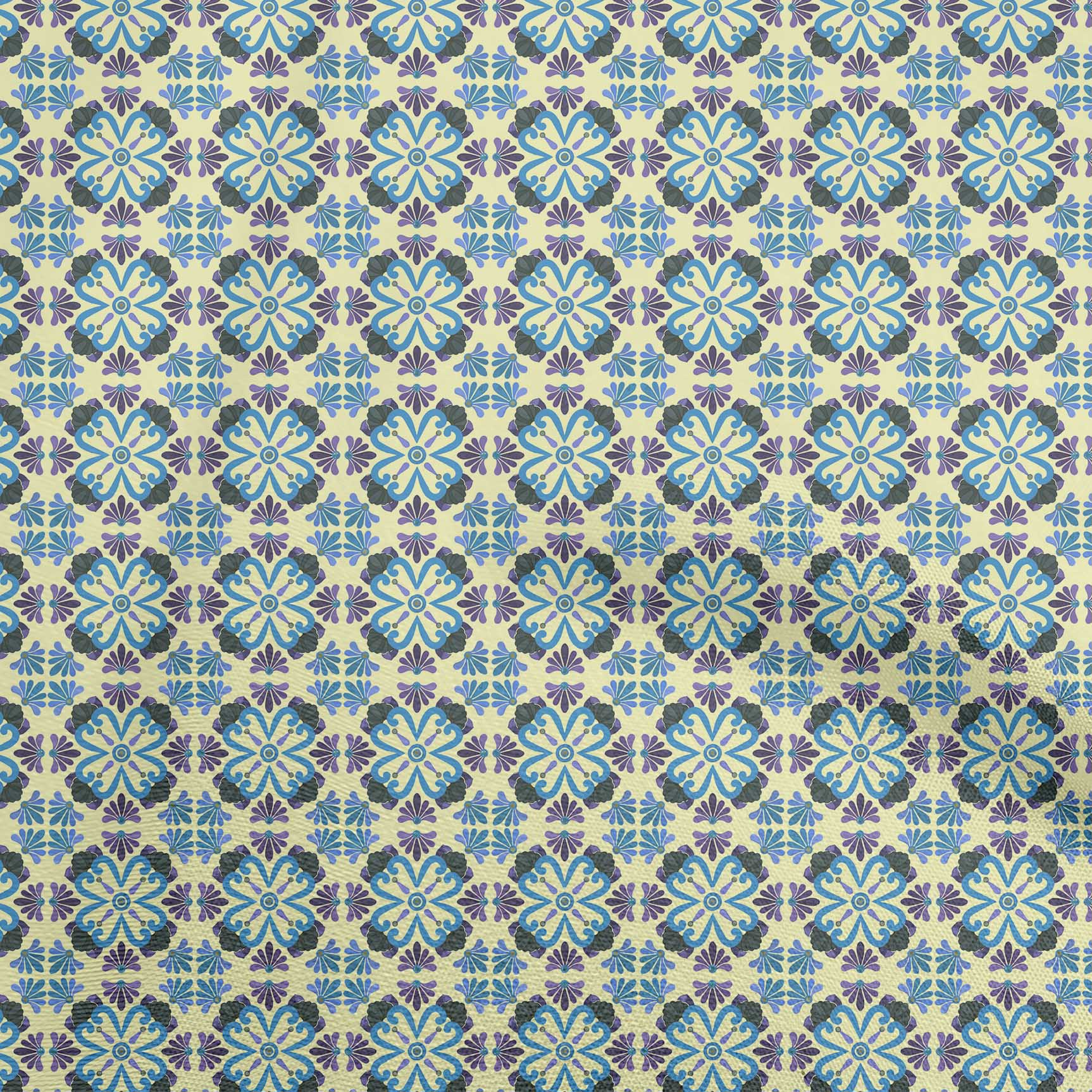 

OneOone Cotton Flex Blue Fabric Asian Suzani Quilting Material Print Швейна тканина у дворі 40 дюймів 42 Inch Wide - Viscose Chiffon світло-жовтого кольору