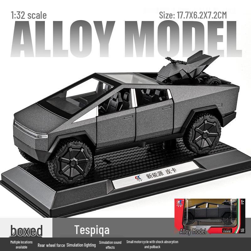 

Пикап Tesla с мотоциклом для бездорожья Симуляция 1:Игрушка с инерционным механизмом из сплава 32 для детей