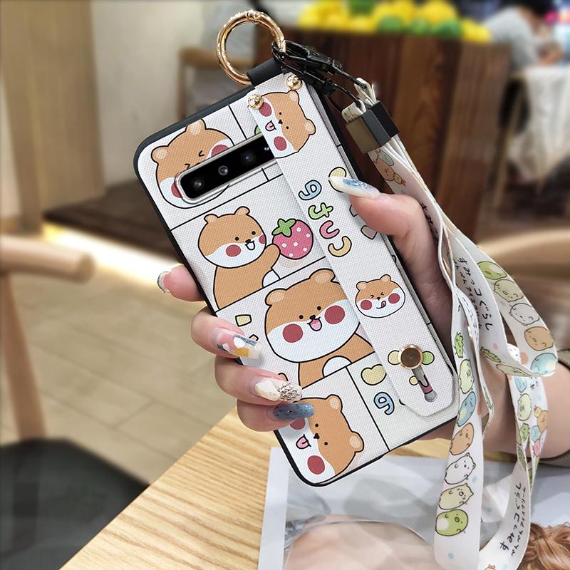 Lanyard Dirt-resistant Phone Case For Samsung Galaxy S10 5G/SM-G977N Soft Case Waterproof Wristband Anti-dust Cartoon