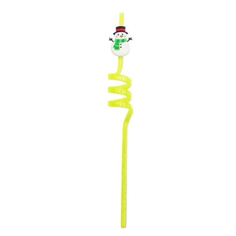 2026 New Christmas Curved Straw Christmas Party Repeatable Straw Cartoon Santa Claus Snowman Style Personalized Party Decor