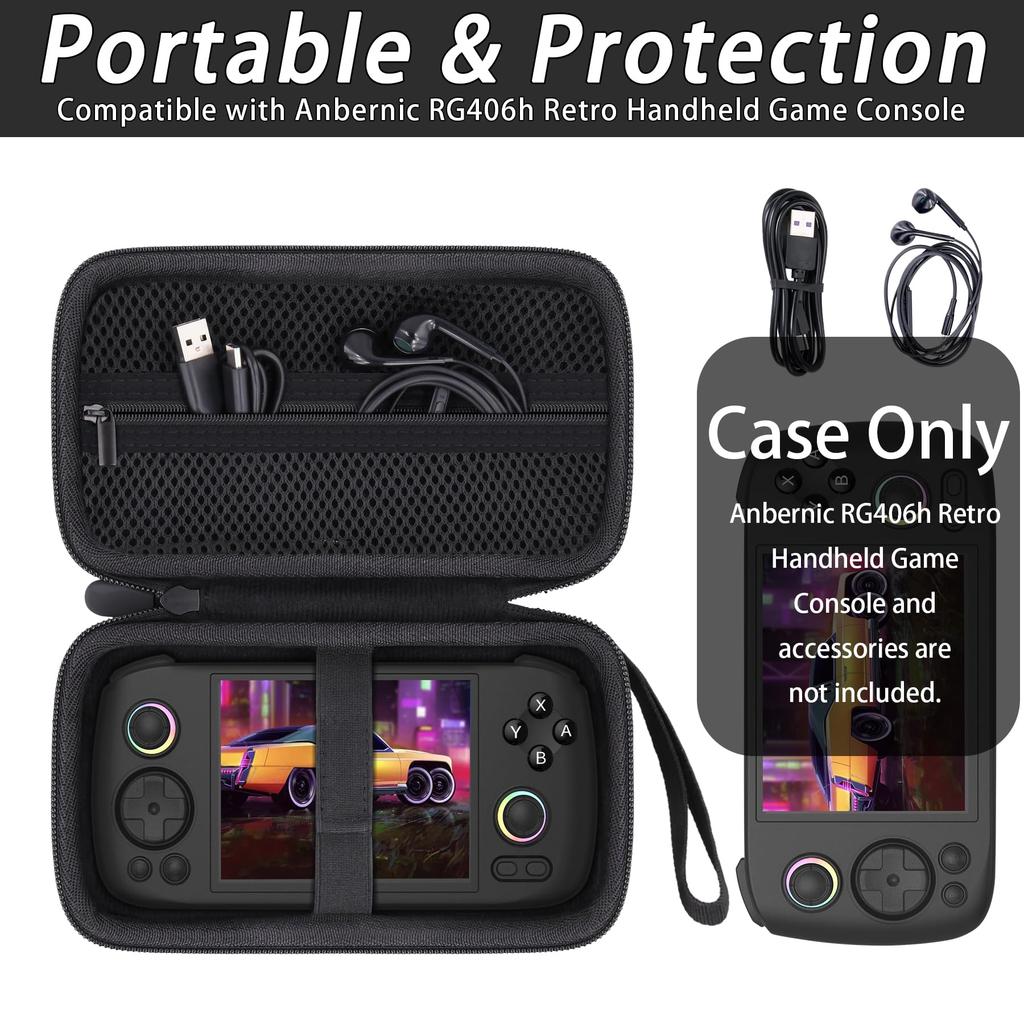 Khanka Storage Case for Anbernic RG406H, Unisoc T820 Handheld Game Console, and Whatsko RG 406H Portable Handheld Game Console, Black (Case Only)