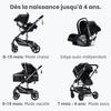 Passeggino 3 in 1 Bambino Combinato Seggiolino Auto Navicella Reversibile Regolabile Alta Qualità Ruote Antiforatura Manico rosso.Bazarland30