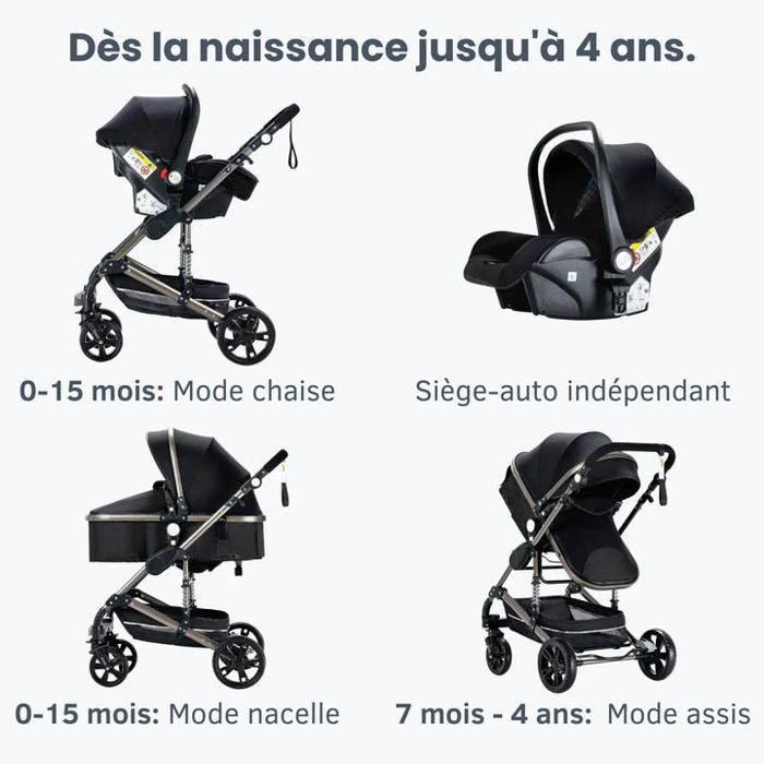 Passeggino 3 in 1 Bambino Combinato Seggiolino Auto Navicella Reversibile Regolabile Alta Qualità Ruote Antiforatura Manico rosso.Bazarland30