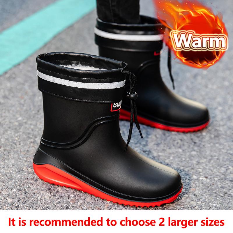 Fashion Short Tube Rain Shoes Men's Rubber Boots Waterproof Platform Booties Outdoor Non-slip Rain Boots Men Kitchen Working Rain Boots