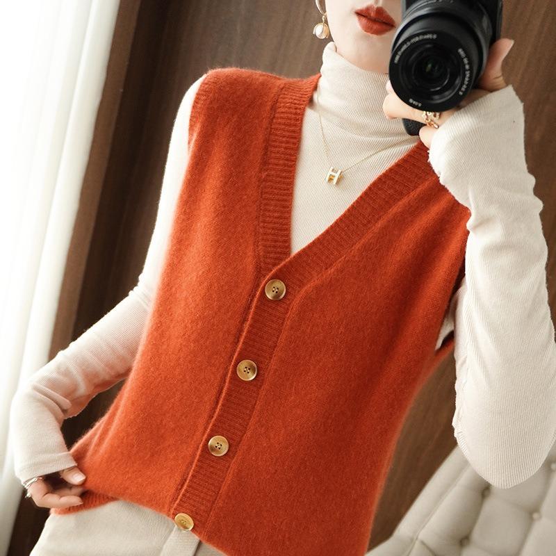 Women S V Neck Sleeveless Knit Vest Loose Solid Color