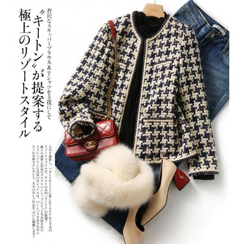 2026 Womens Tweed Blazer Jacket - Slim Fit Round Neck Office Chic Outwear Plus Size