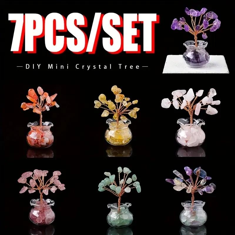 

7pcs Handmade Mini Crystal Tree Made of Natural Crushed Stones Exquisite Home Decorations, Valentine S Day Gifts, Crystal Crafts