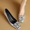 French Design Black Velvet Women Shallow Flats Square Toe Rhinestone Buckle Moccasins Brown Office Working Espadrilles