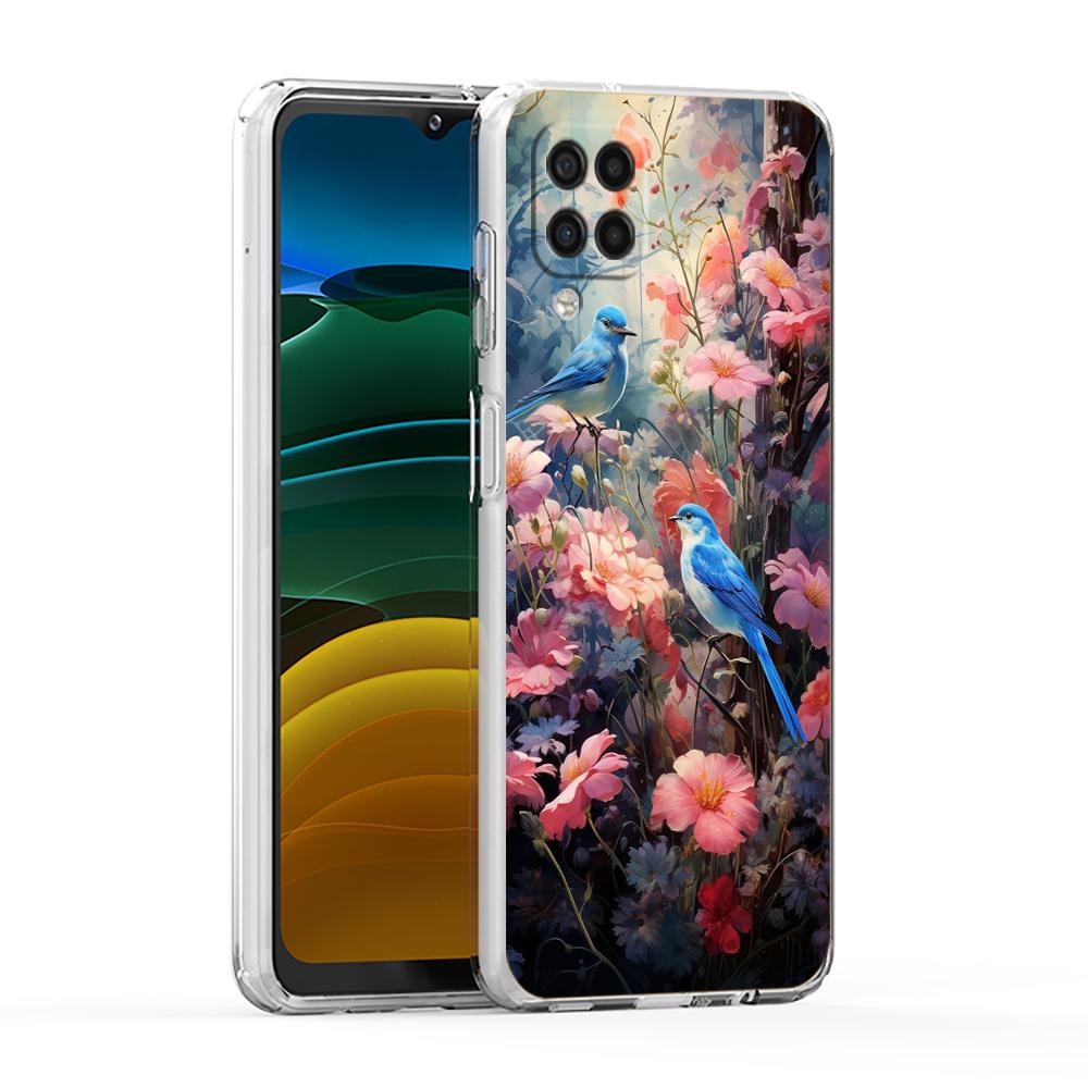 Soft Cover for Samsung Galaxy A25 A23 A22 A52S A52 A55 A72 A71 A41 A31 A13 A11 Transparent Phone Case Flower Floral Bird Pattern