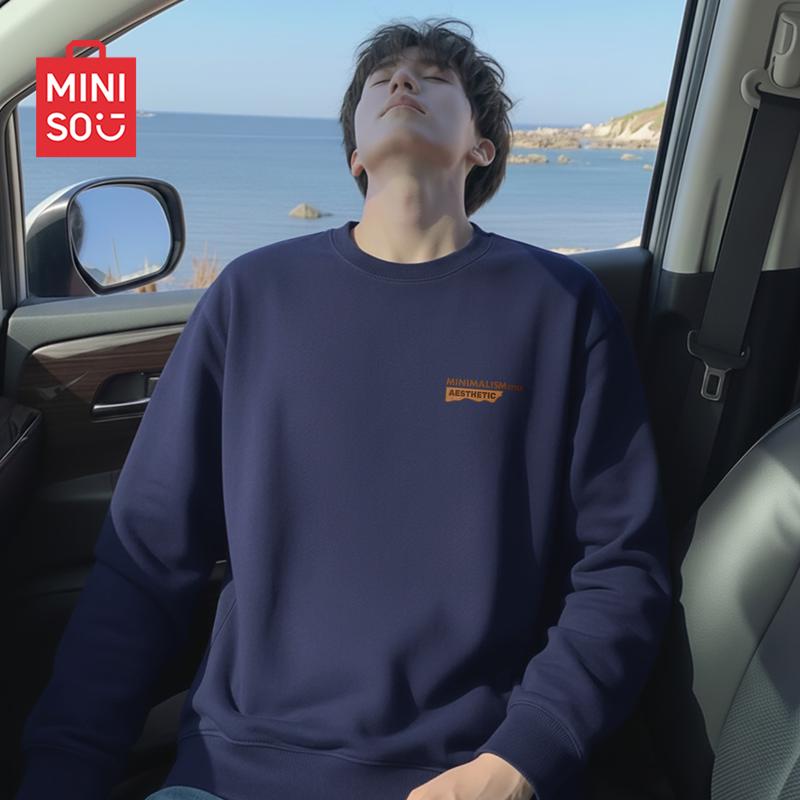MINISO Men's Loose-Fit Crew Neck Pullover Sweatshirt