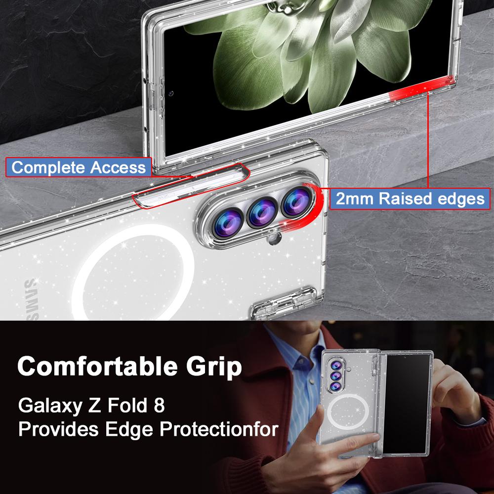 Transparent Glitter Magnetic Phone Case for Samsung Galaxy Z Fold8 Ultra Shockproof for Magsafe Axis Protection Slim Fit Cover