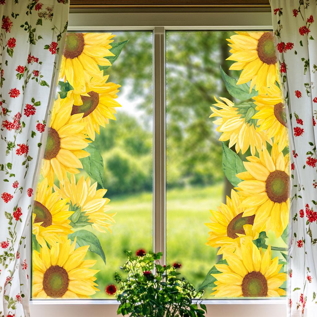 Sonnenblumen Fensteraufkleber für Wohnzimmer- und Balkonglasdekoration, Wasserdicht, Durchscheinend und Verschönernd