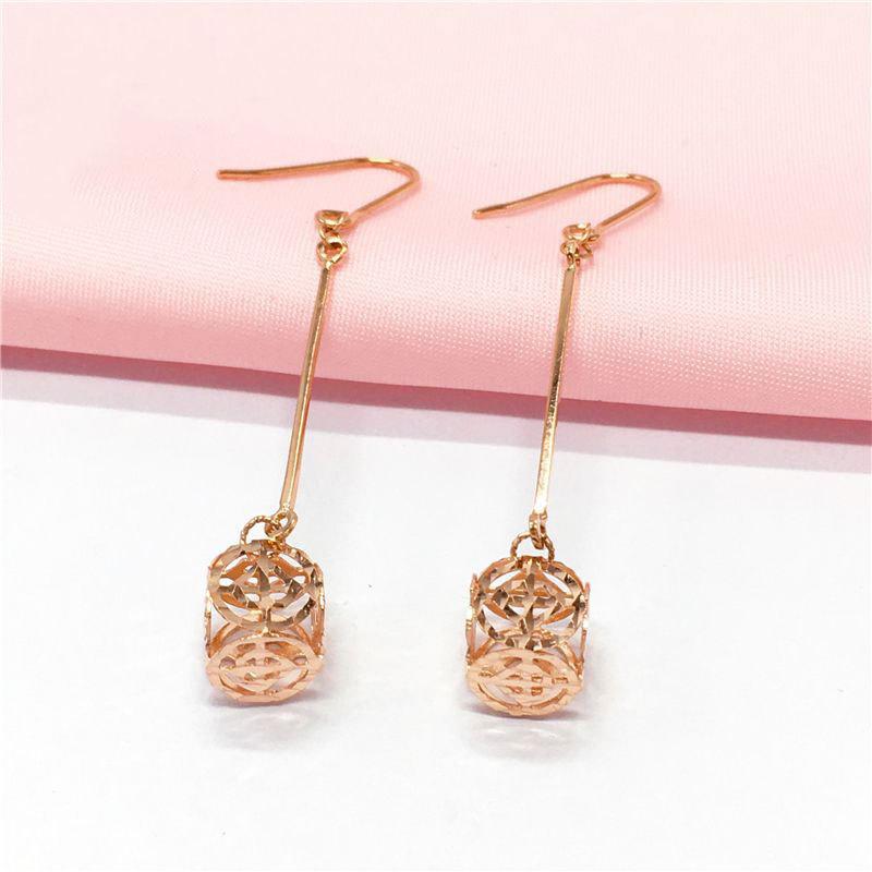 Purple Gold Long Three-Dimensional Hollow Square Earrings, Simple And Fashionable Rose Gold-Plated Ear Hooks