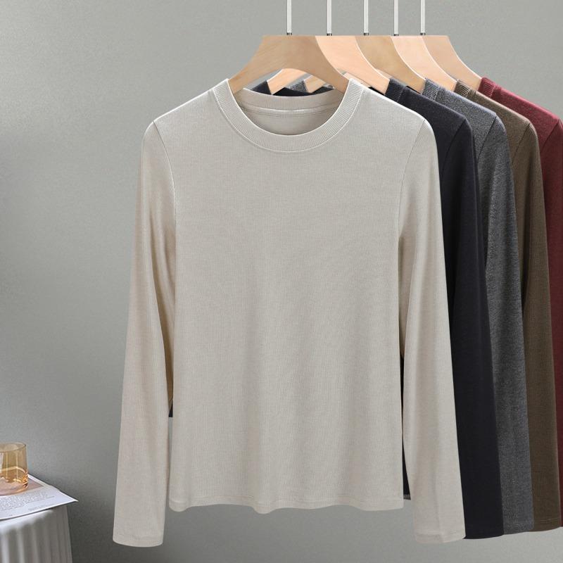 Crew neck wool knitted bottoming shirt women's new early autumn inner long-sleeved top design slim-fitting shirt