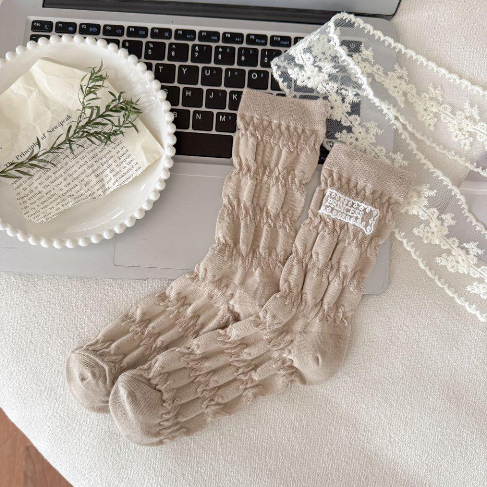 Плиссированные кружевные носки до середины икры с пузырьками - Женские модные 3D трендовые носки в стиле колледжа