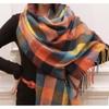 Autumn and winter dual-purpose women's imitation cashmere tassel super long thickened warm color plaid scarf shawl