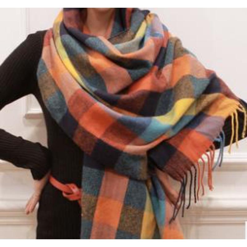 Autumn and winter dual-purpose women's imitation cashmere tassel super long thickened warm color plaid scarf shawl