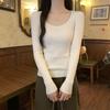 Square Neck Pit Strip Knitted Sweater Women's Autumn Slim-fit Inner Bottoming Shirt Simple Front Shoulder High-end Top
