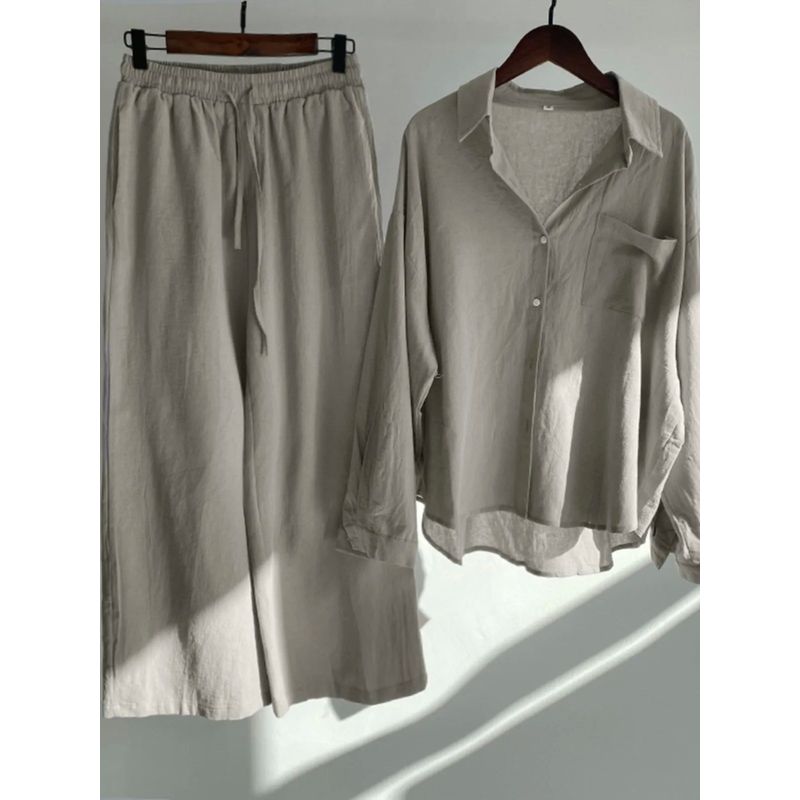 Large Shirt + High Waisted Pants Set Plus Size Shirt + High Waist Loose Pants Suit