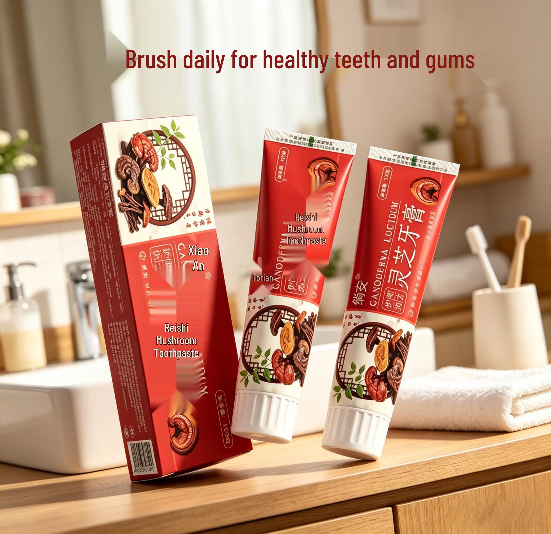 Sheng An 120g Ganoderma Toothpaste with Mugwort & Camel Milk - Travel Gift Set