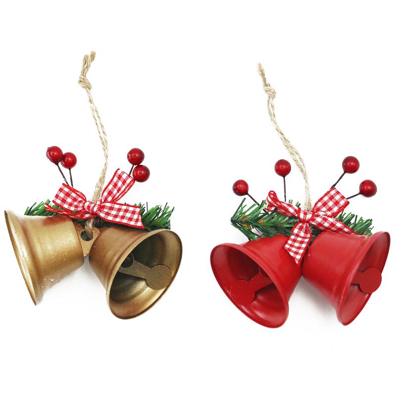 (2 Pcs/pack)8cm Metal Bell Berry Leaves Bow Horn Christmas New Year Decoration  Props Ornaments Clocks Gifts DIY Productio