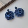 Women Fashion Denim Camellia Earrings, Floral Personality Exaggerated Versatile Super Fairy Ear Accessories