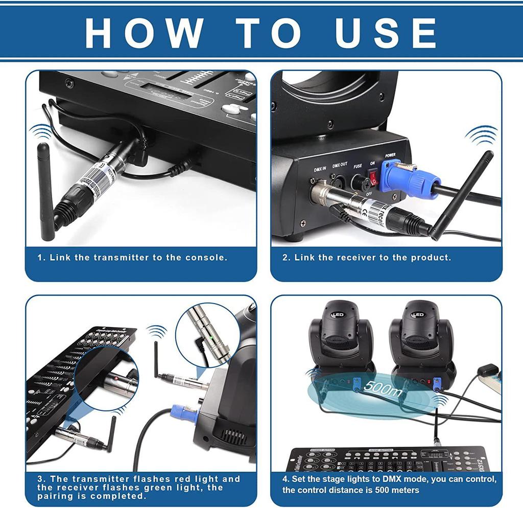 2.4G Wireless DMX512 Transmitter Receiver for Stage and Moving Head Lights
