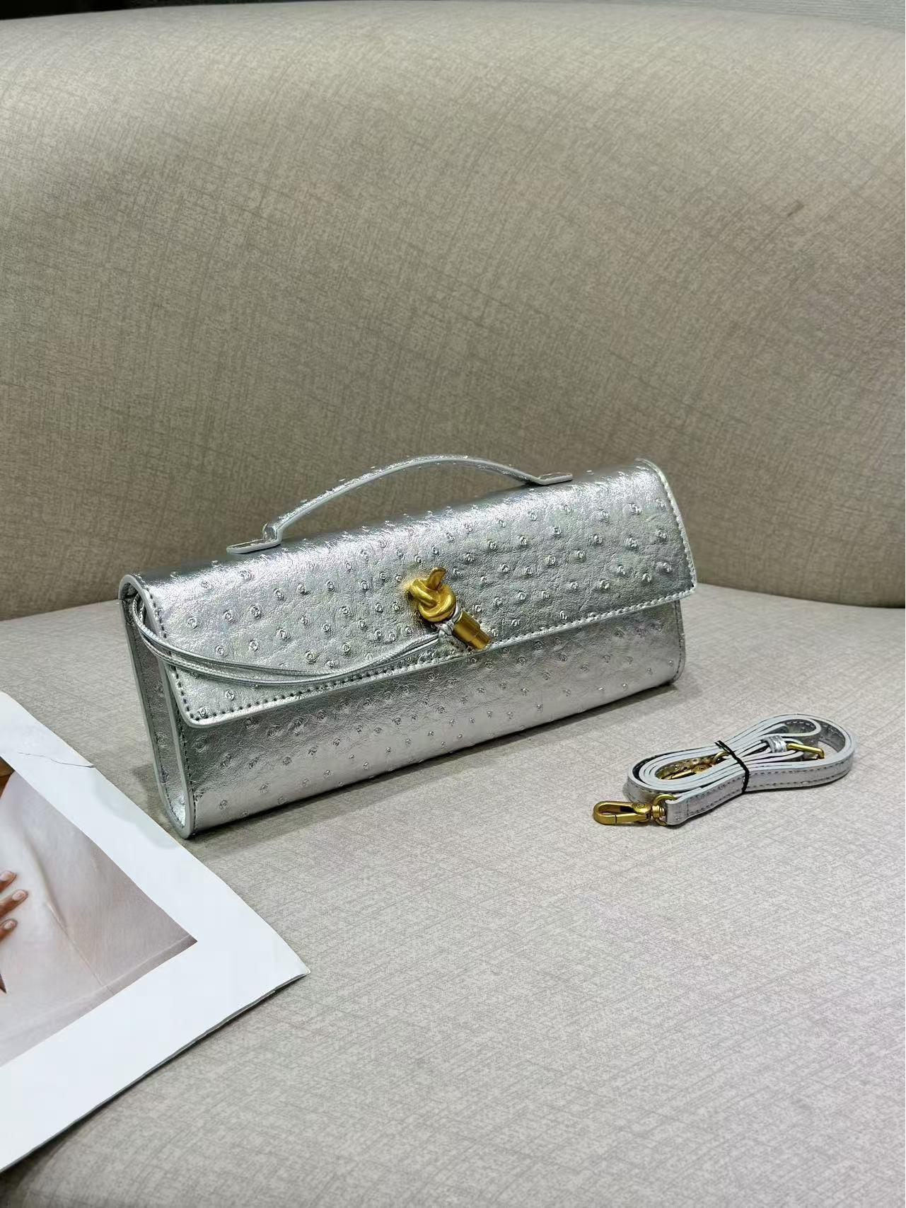 

Сумка-багет с замком-защелкой и узором под страуса - женский клатч 30.5*4.5*13CM (Standard)