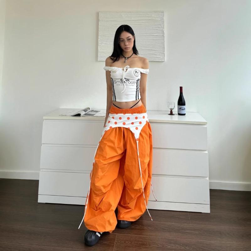 Vintage Orange Hip-hop Wide-leg Pants Women's Summer Dopamine New Loose Mopping Paratrooper Pants