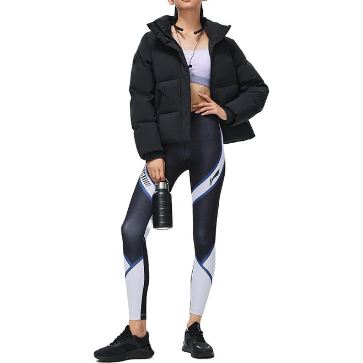 Li-Ning Solid Color Hooded Sports Jacket Women Jackets Champagne Black AFDT652-2