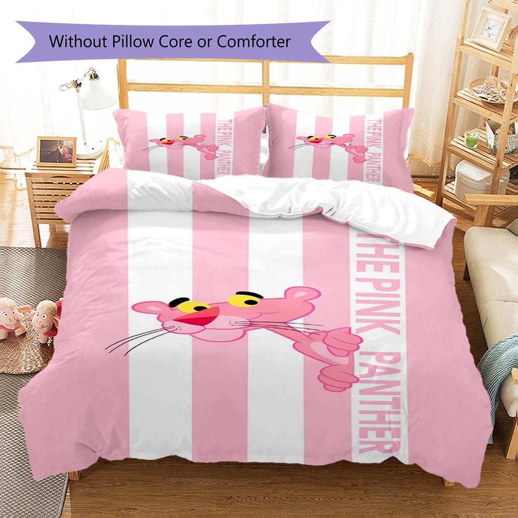 The Pink Panther Pattern Bedding Set Quilt Cover Pillowcase Home Decor Gift (1 * Duvet Cover + 2 * Pillowcase, Without Core)