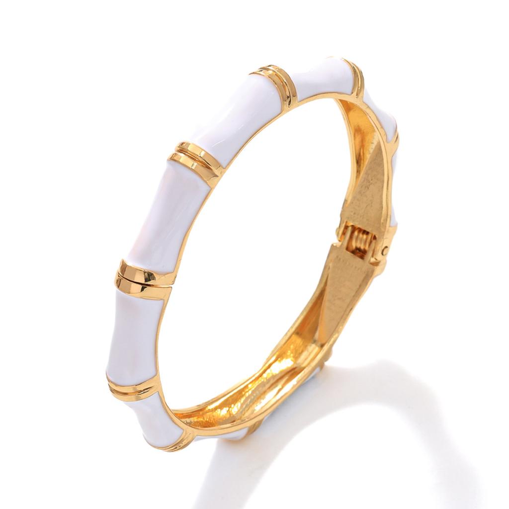 Personality Fashion Enamel Glazing Black White Bamboo Joint Opening Bangles for Women Vacation Stackable Bracelet Jewelry Gifts