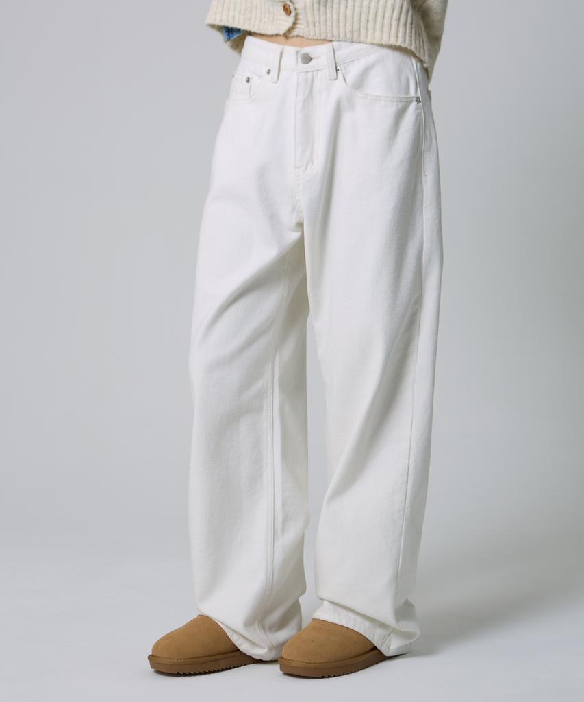 UNKNOWN PLANET [Fleece Version Added] Daily Wide Denim Pants White