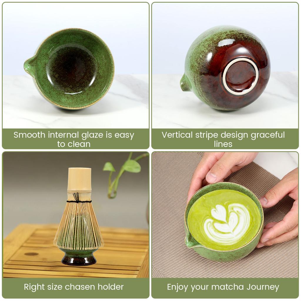 4Pcs Matcha Whisk Set Elegant Japanese Matcha Tea Set Reusable Matcha Making Kit with 500ml Ceramic Matcha Bowl Matcha Whisk