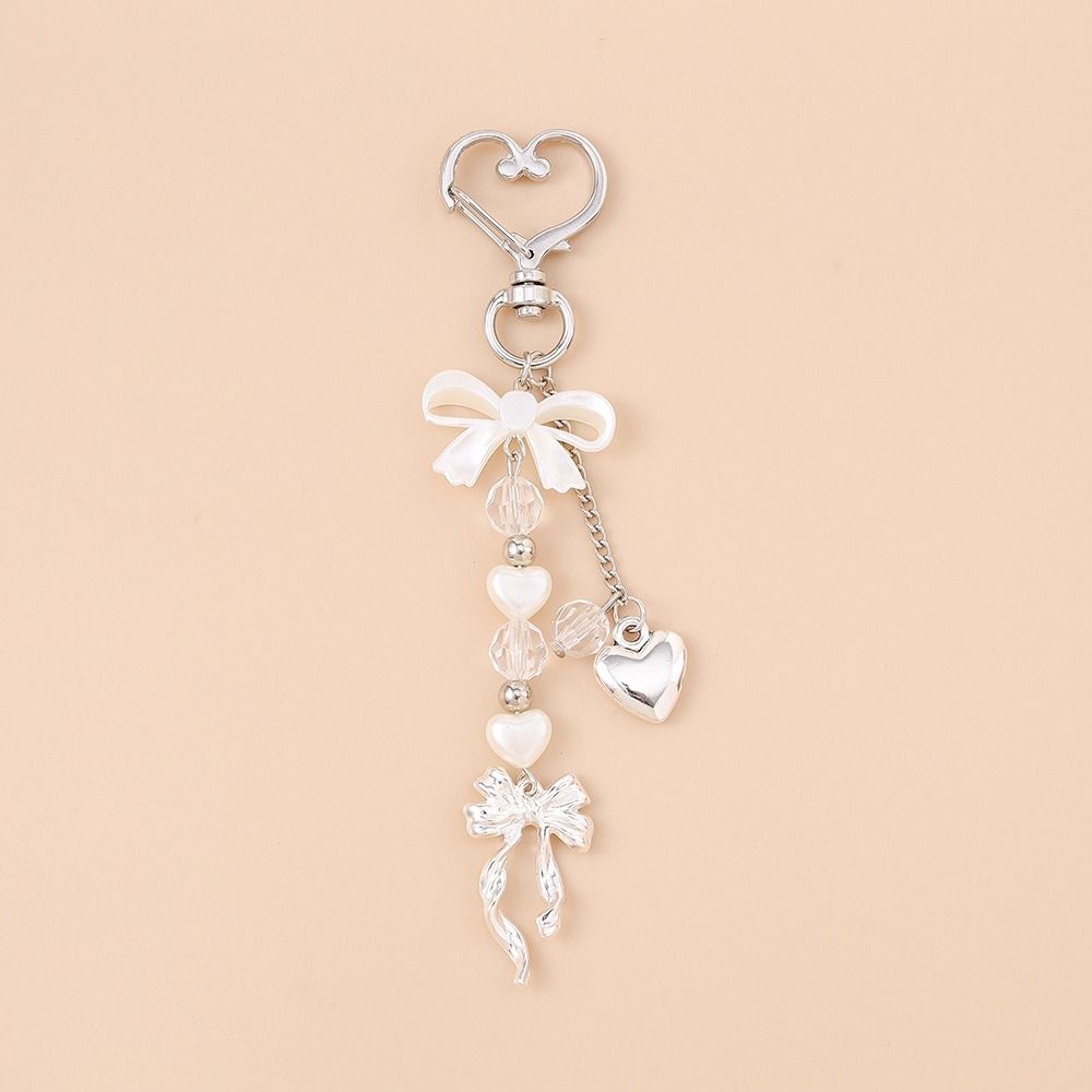Zinc Zinc Alloy Rhinestone Pendant Hanger Bag Charm Cute Pearl Bow Keychain Bag Pendant